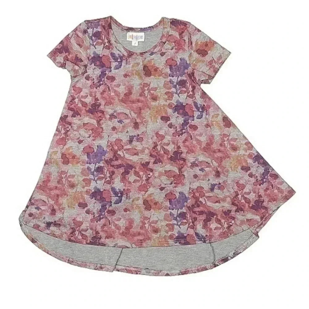 LuLaRoe Scarlett High Low Dress Watercolor Floral Kids Toddler Youth Size 2T